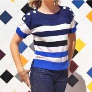 ✅ Cabi Sailor Stripe Pullover Knit Top Size SMALL BLUE/BLACK/PINK